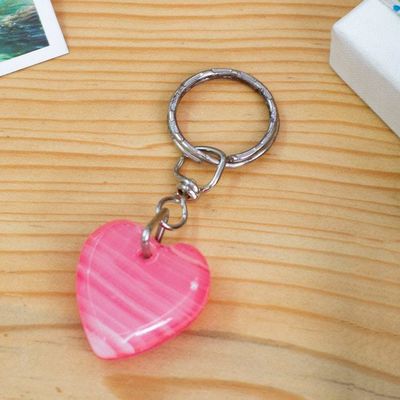 Primary image for Romantic Hand-Carved Heart-Shaped Onyx Keychain in Pink Lovely in Pink