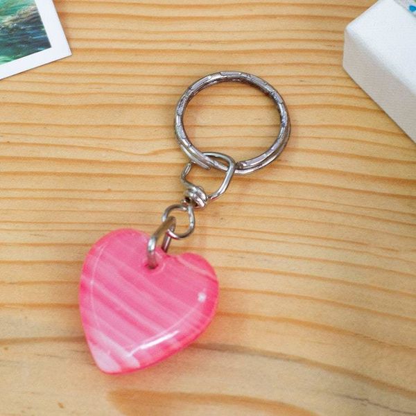Alternate image for Romantic Hand-Carved Heart-Shaped Onyx Keychain in Pink Lovely in Pink