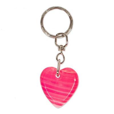 Alternate image for Romantic Hand-Carved Heart-Shaped Onyx Keychain in Pink Lovely in Pink