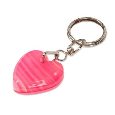 Alternate image for Romantic Hand-Carved Heart-Shaped Onyx Keychain in Pink Lovely in Pink