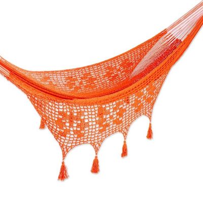Alternate image for Orange Tasseled  Cotton Hammock Single From Mexico Veranda in Orange
