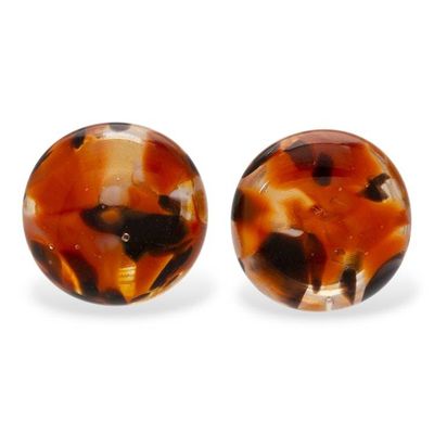 Alternate image for Gold-Accented Fused Glass Mosaic Button Earrings in Brown Brown Textures
