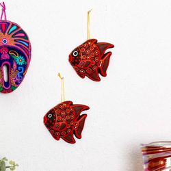 Image for Hand-Painted Ceramic Fish Ornaments in Red Pair Red Fish