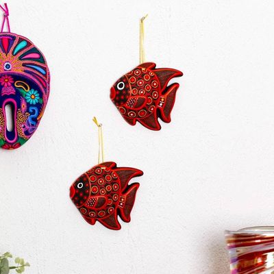 Primary image for Hand-Painted Ceramic Fish Ornaments in Red Pair Red Fish