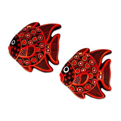 Alternate image for Hand-Painted Ceramic Fish Ornaments in Red Pair Red Fish
