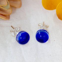 Image for Handmade Fused Glass Silver Stud Earrings in Royal Blue Hue Essential Blue