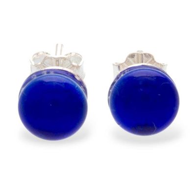 Alternate image for Handmade Fused Glass Silver Stud Earrings in Royal Blue Hue Essential Blue