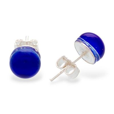 Alternate image for Handmade Fused Glass Silver Stud Earrings in Royal Blue Hue Essential Blue