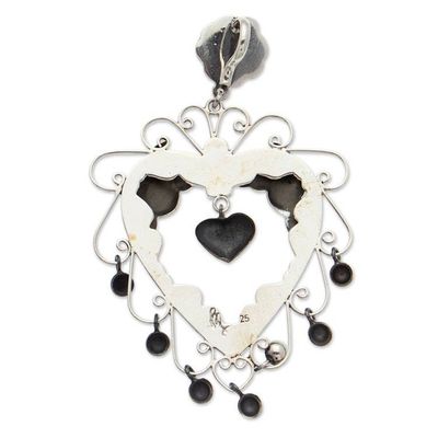 Alternate image for Bird Heart and Floral Themed Taxco Sterling Silver Pendant Bird Love