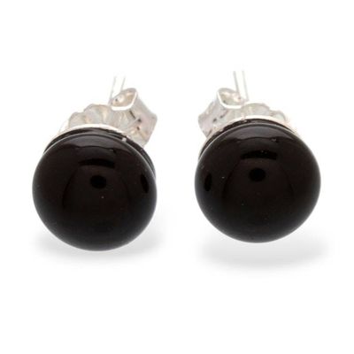 Alternate image for Black Round Handcrafted Fused Glass Silver Stud Earrings Essential Black