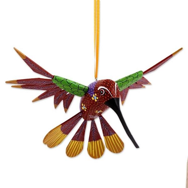 Alternate image for Handcrafted Wood Hanging Hummingbird Alebrije Sculpture Garden Hummingbird