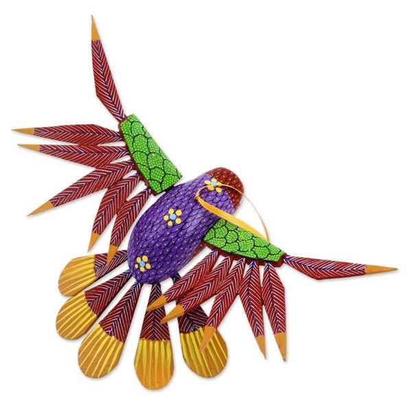 Alternate image for Handcrafted Wood Hanging Hummingbird Alebrije Sculpture Garden Hummingbird