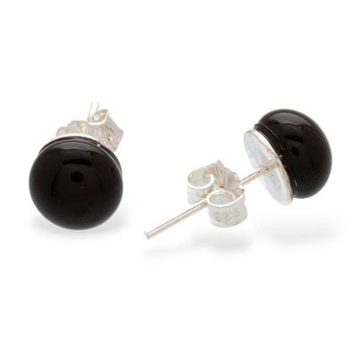 Alternate image for Black Round Handcrafted Fused Glass Silver Stud Earrings Essential Black