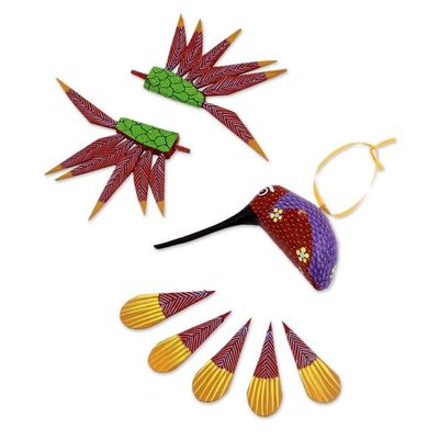 Alternate image for Handcrafted Wood Hanging Hummingbird Alebrije Sculpture Garden Hummingbird