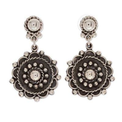 Alternate image for Oxidized Floral Taxco Sterling Silver Dangle Earrings Baroque Spring