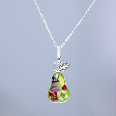 Primary image for Pear Pendant Necklace with Natural Flower Preserved in Resin Perfect Pear