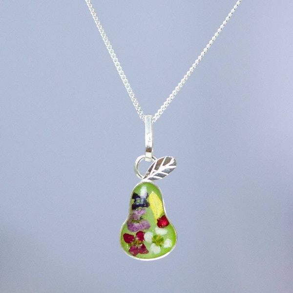 Alternate image for Pear Pendant Necklace with Natural Flower Preserved in Resin Perfect Pear