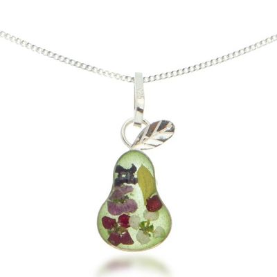 Alternate image for Pear Pendant Necklace with Natural Flower Preserved in Resin Perfect Pear