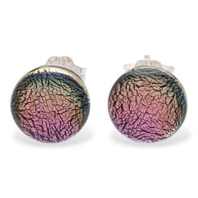 Alternate image for Dichroic Glass Silver Round Stud Earrings Handmade in Mexico Essential Sparkle