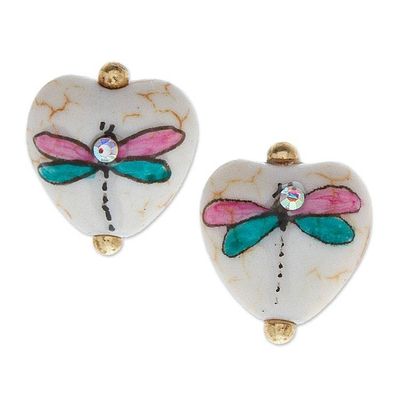 Alternate image for Gold-Accented Dragonfly Howlite Stud Earrings in Sweet Hues Tender Inspiration