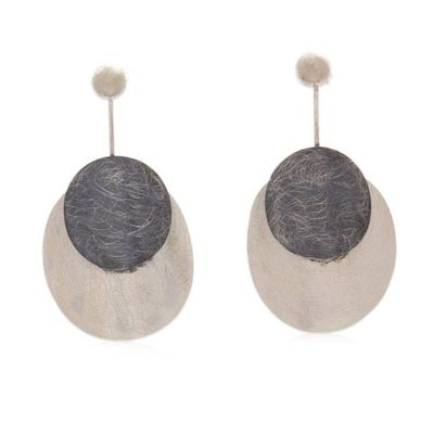 Alternate image for Brushed Sterling Silver Drop Earrings with Moon Details Moon Lullaby