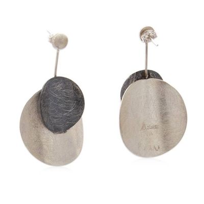 Alternate image for Brushed Sterling Silver Drop Earrings with Moon Details Moon Lullaby