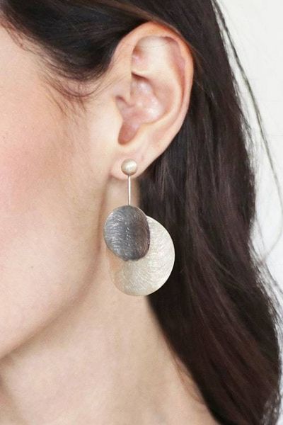 Alternate image for Brushed Sterling Silver Drop Earrings with Moon Details Moon Lullaby