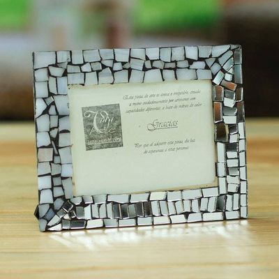 Alternate image for Mirror Glass Photo Frame Handmade by Mexican Artisans 3x4 Shimmering Beloved