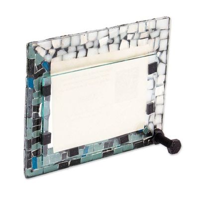 Alternate image for Mirror Glass Photo Frame Handmade by Mexican Artisans 3x4 Shimmering Beloved