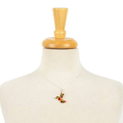 Alternate image for Resin-Coated Natural Flower Hummingbird Pendant Necklace Orange Hummingbird