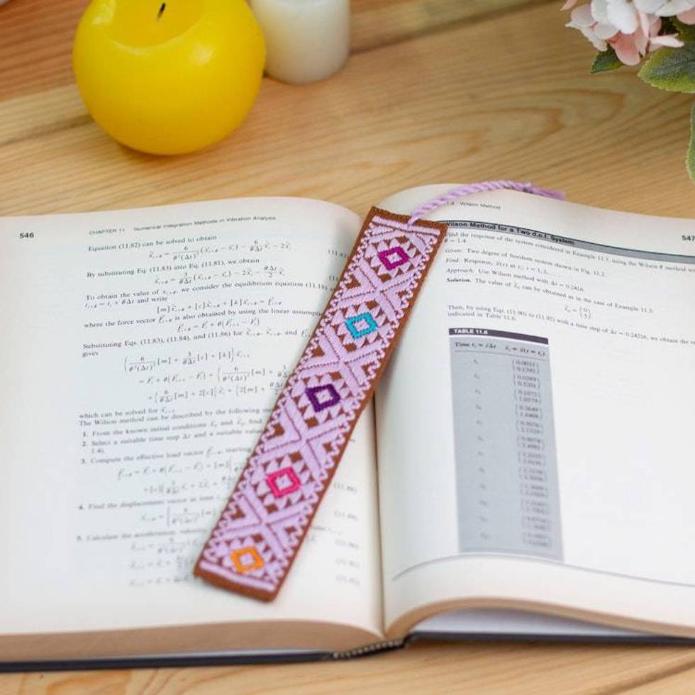 Diamond-Patterned Bubblegum Pink Cotton Bookmark from Mexico 'Bubblegum Letters'