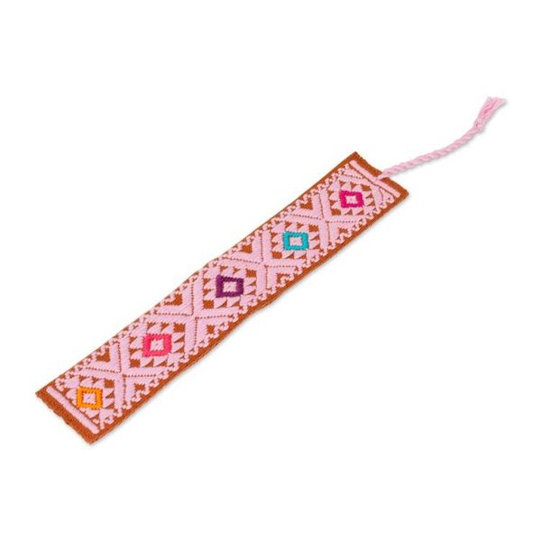 Alternate image for Diamond-Patterned Bubblegum Pink Cotton Bookmark from Mexico Bubblegum Letters