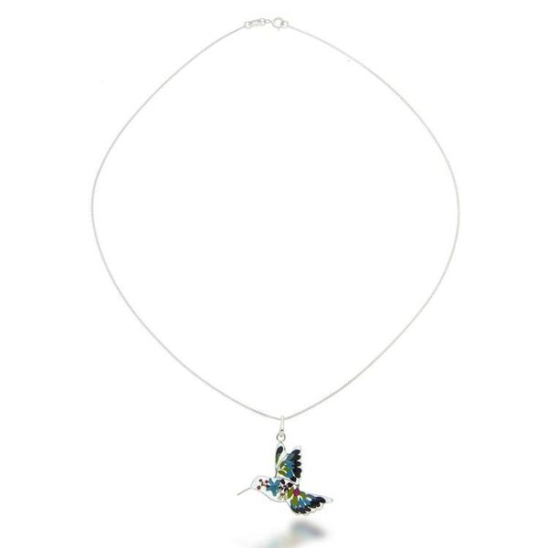 Alternate image for Natural Flower Resin Blue Hummingbird Pendant Necklace Blue Hummingbird