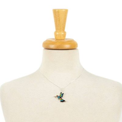 Alternate image for Natural Flower Resin Blue Hummingbird Pendant Necklace Blue Hummingbird