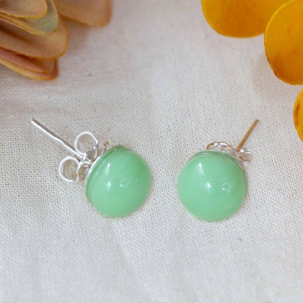 Alternate image for Handmade Mint Green Fused Glass Silver Round Stud Earrings Essential Mint