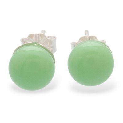 Alternate image for Handmade Mint Green Fused Glass Silver Round Stud Earrings Essential Mint