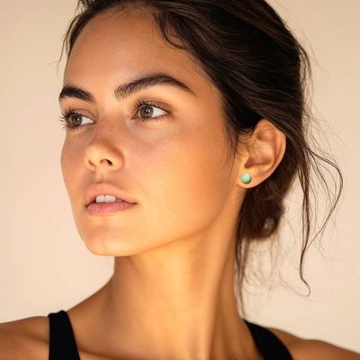 Alternate image for Handmade Mint Green Fused Glass Silver Round Stud Earrings Essential Mint