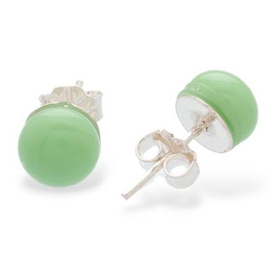 Alternate image for Handmade Mint Green Fused Glass Silver Round Stud Earrings Essential Mint