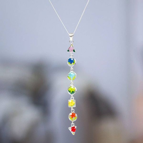 Alternate image for Resin-Coated Natural Flower Silver Chakra Pendant Necklace Chakra Vibrancy