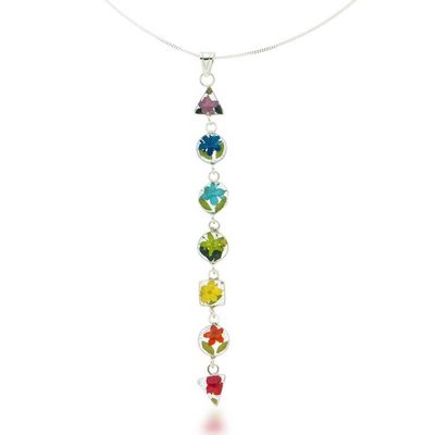 Alternate image for Resin-Coated Natural Flower Silver Chakra Pendant Necklace Chakra Vibrancy