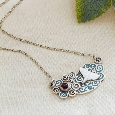 Primary image for Mermaid-Themed Recon Turquoise and Garnet Pendant Necklace Mermaid Passion