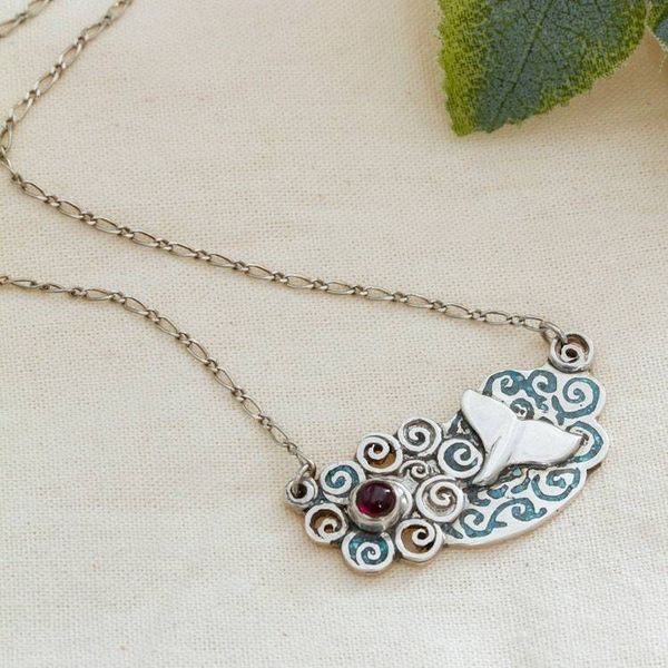 Alternate image for Mermaid-Themed Recon Turquoise and Garnet Pendant Necklace Mermaid Passion