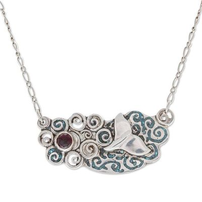 Alternate image for Mermaid-Themed Recon Turquoise and Garnet Pendant Necklace Mermaid Passion