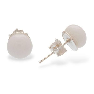 Alternate image for Handcrafted Fused Glass Silver Round Stud Earrings in White Essential White