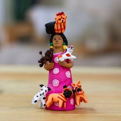 Image for Hand-Painted Ceramic Sculpture of a Woman with Dogs Woman with Dogs