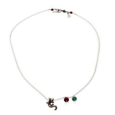 Alternate image for Amazonite Silver Pendant Necklace with Axolotl Theme Axolotl Charm