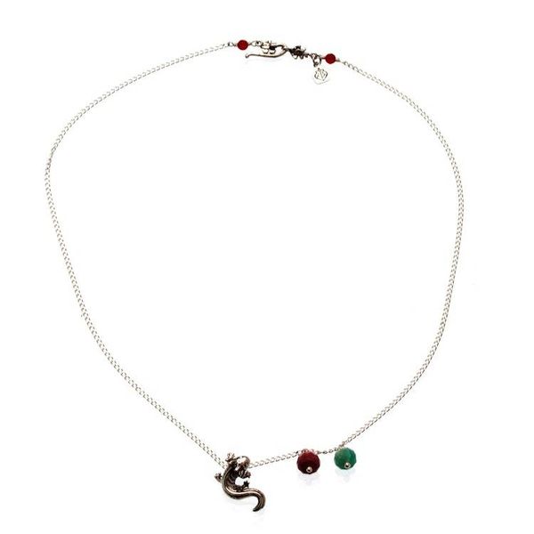 Alternate image for Amazonite Silver Pendant Necklace with Axolotl Theme Axolotl Charm