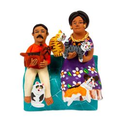 Image for Artisan Crafted Ceramic Sculpture of Pet Lover Couple Pet Lovers