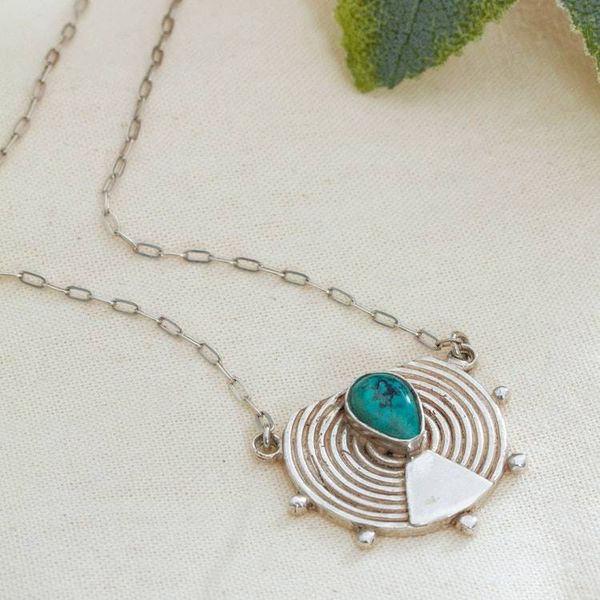 Alternate image for Matte Natural Turquoise Pendant Necklace Made in Mexico Turquoise Gala