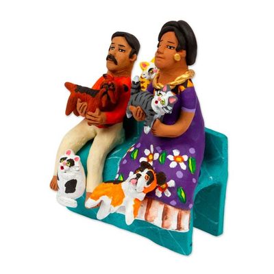 Alternate image for Artisan Crafted Ceramic Sculpture of Pet Lover Couple Pet Lovers